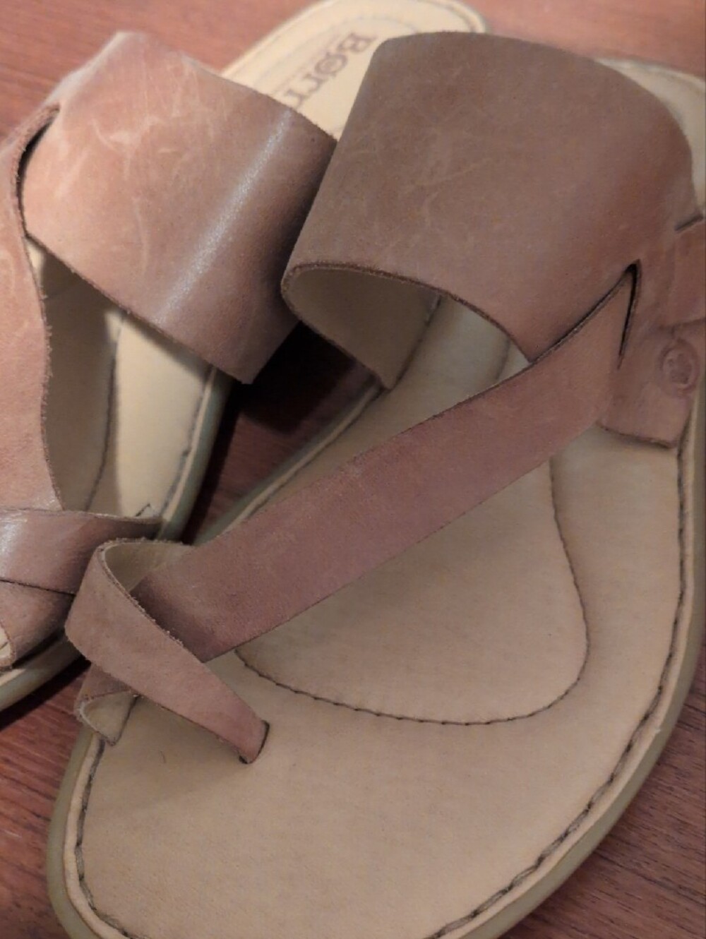 Born Tan Leather Toe-Loop Slide Sandals for Women - Picture 2 of 4